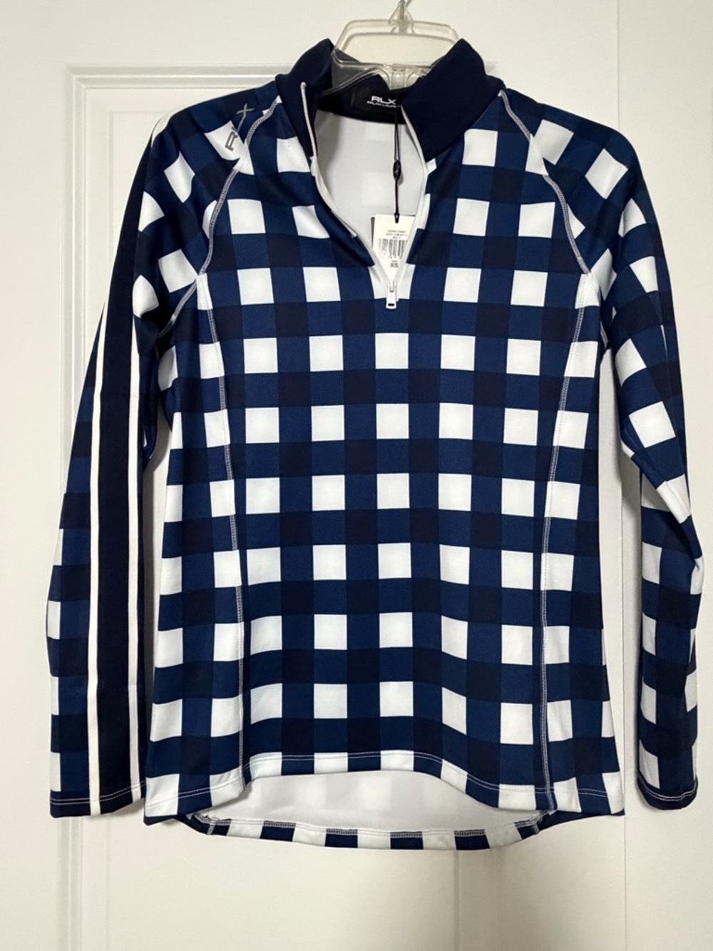 RLX Ralph Lauren Navy and White Checkered Half-Zip Pullover